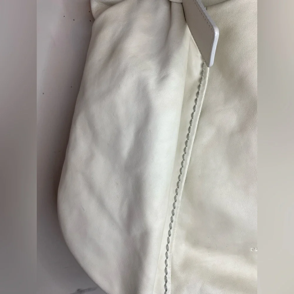 Plinio Visona Italy Cream Leather Knotted Hobo Tote Bag Zip Top OS